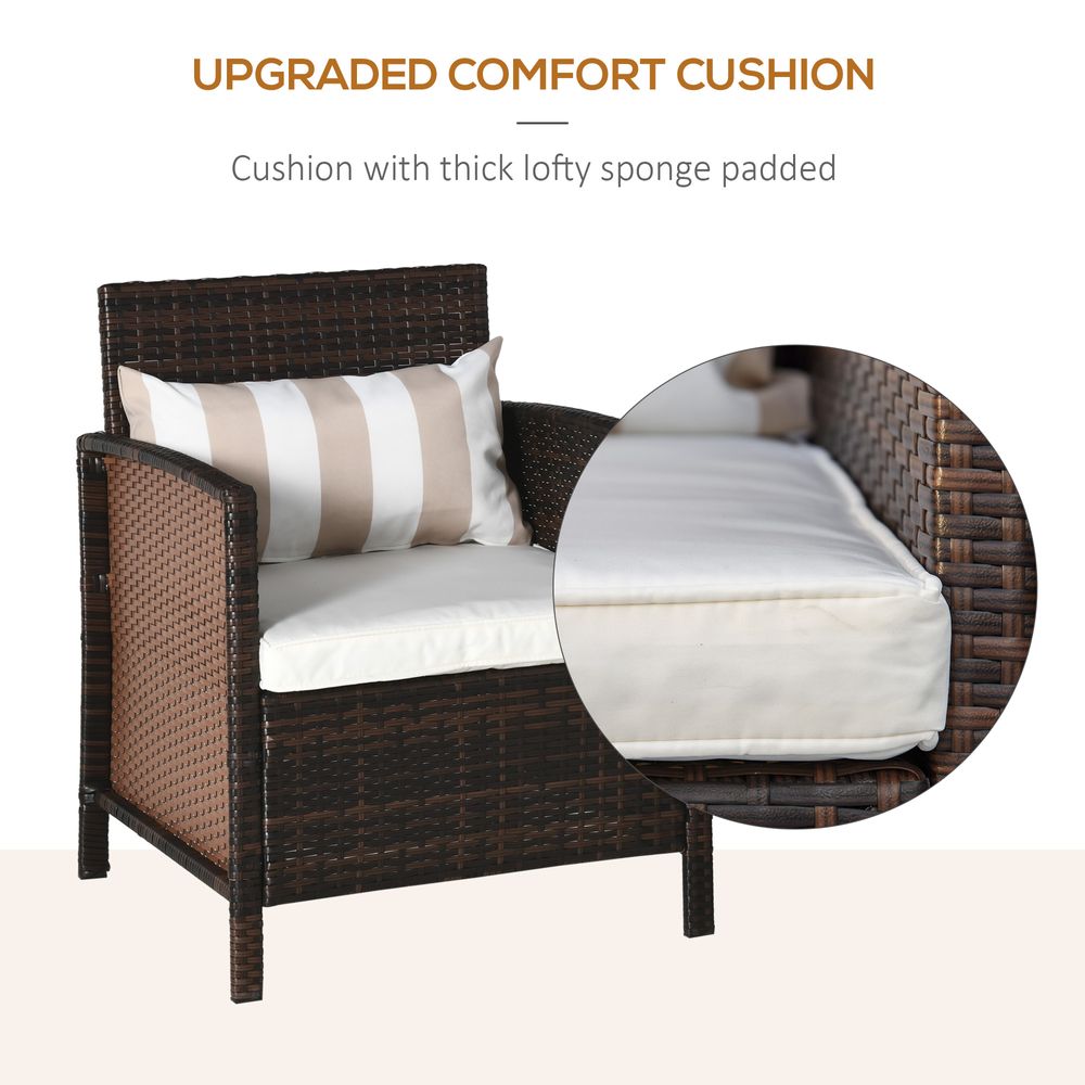 2 Seater Rattan Furniture Patio Bistro Set Cushion Pillow - Brown - anydaydirect
