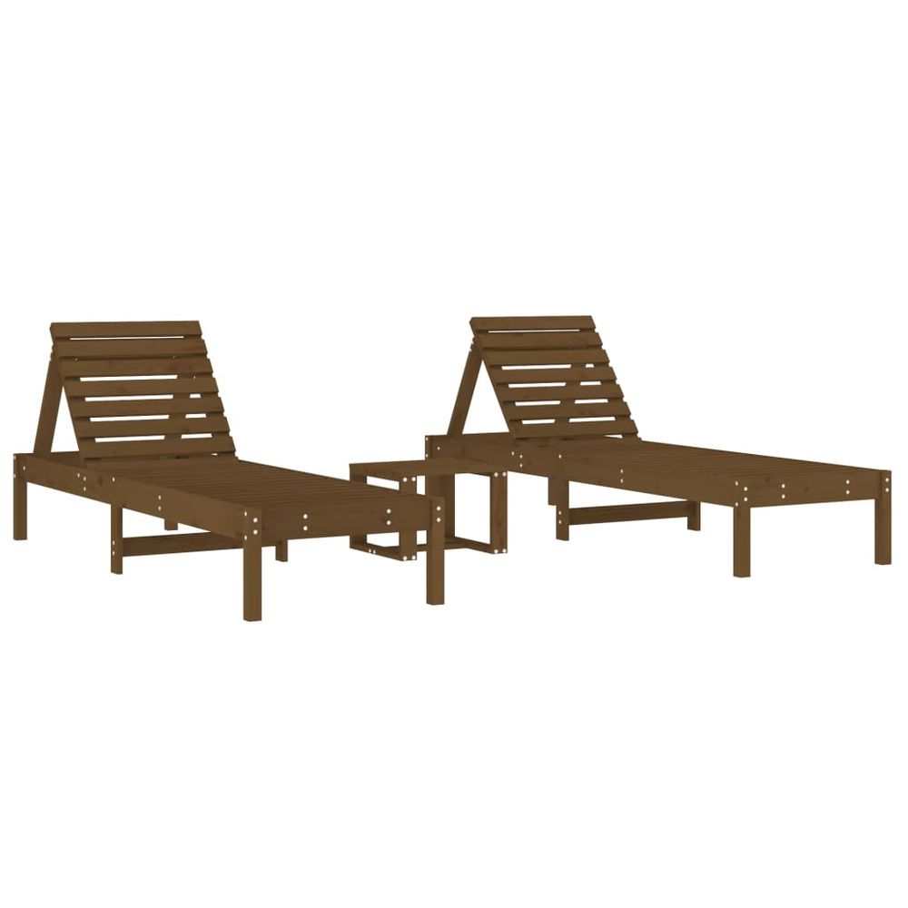 vidaXL Sun Loungers 2 pcs with Table Honey Brown Solid Wood Pine - anydaydirect