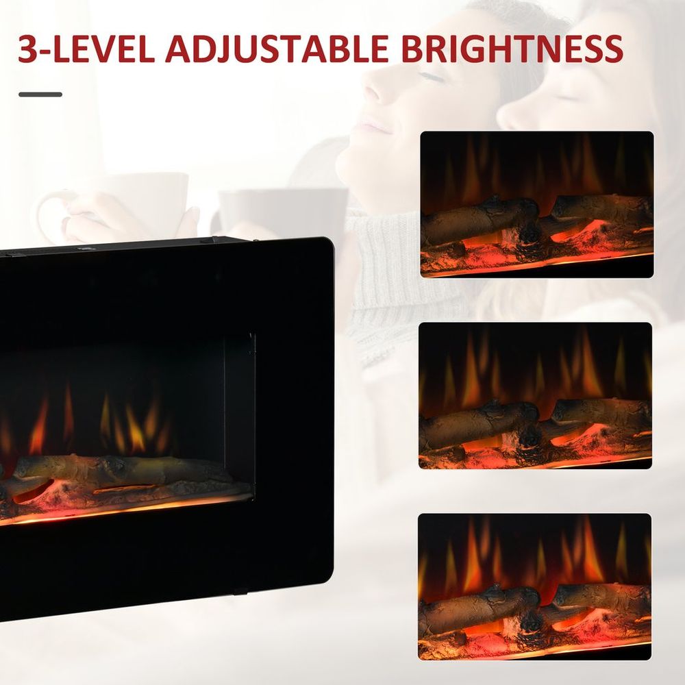 HOMCOM Electric Fireplace Heater Wall-Mount W/ Flame Effect Remote Control Timer - anydaydirect