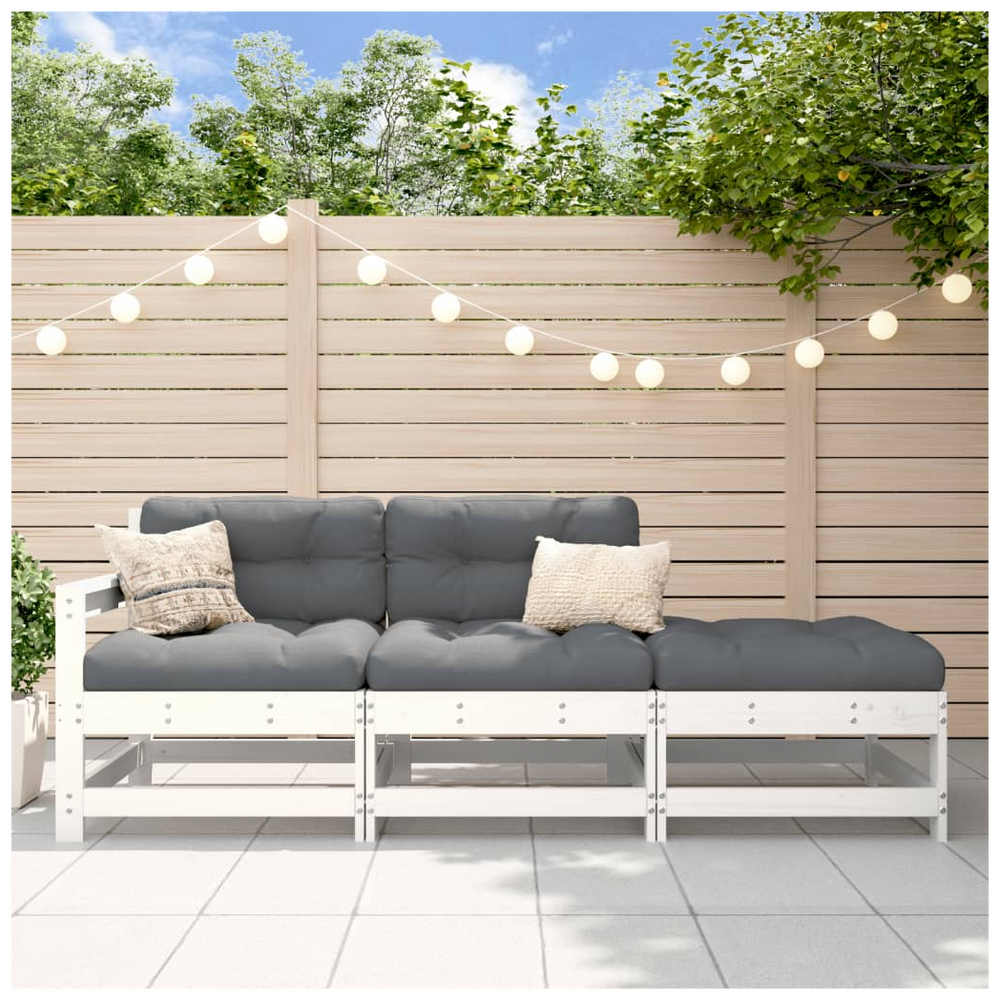 vidaXL 3 Piece Garden Lounge Set with Cushions White Solid Wood - anydaydirect