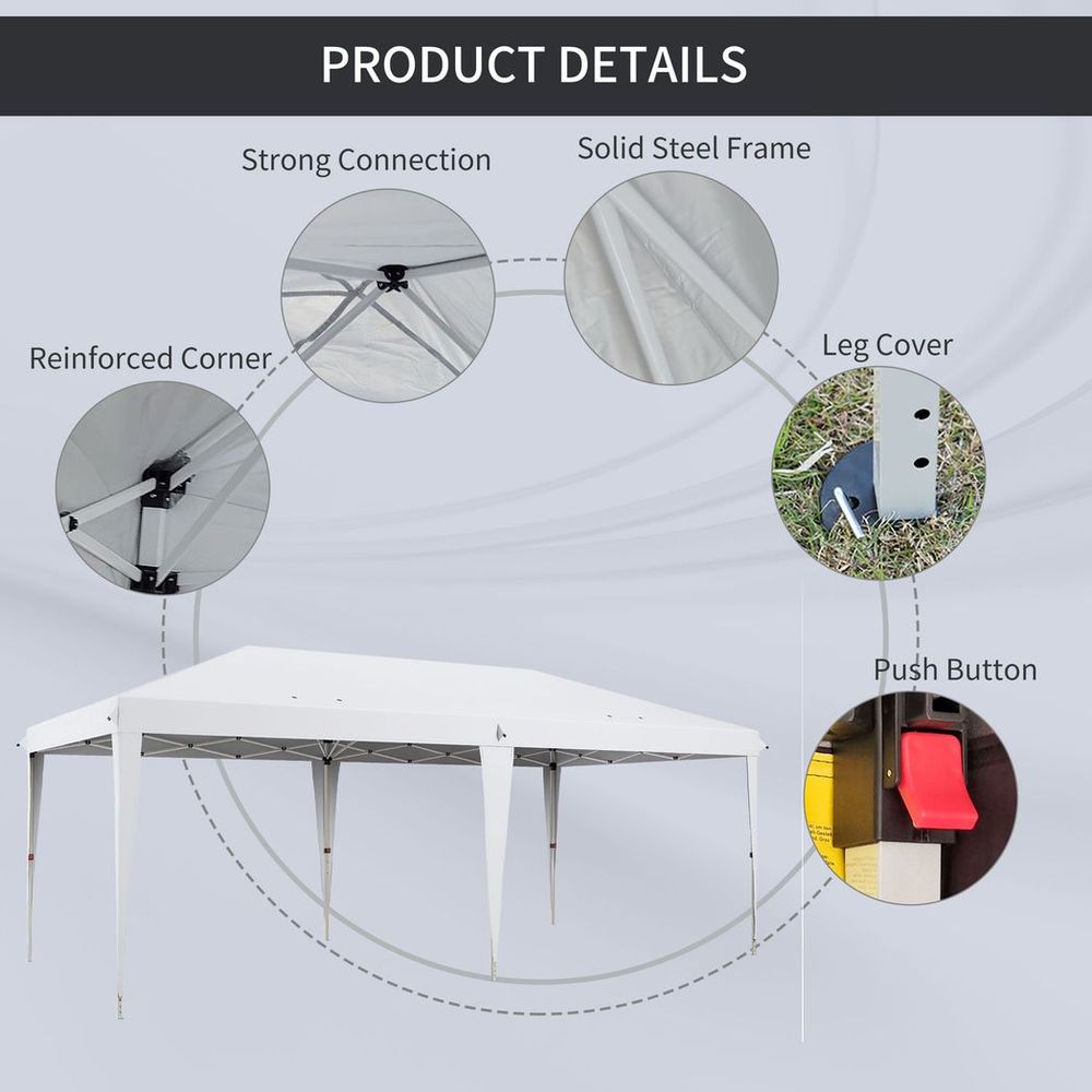 Outsunny 6 x 3(m) Pop Up Gazebo Patio Party Event Heavy Duty Canopy White - anydaydirect
