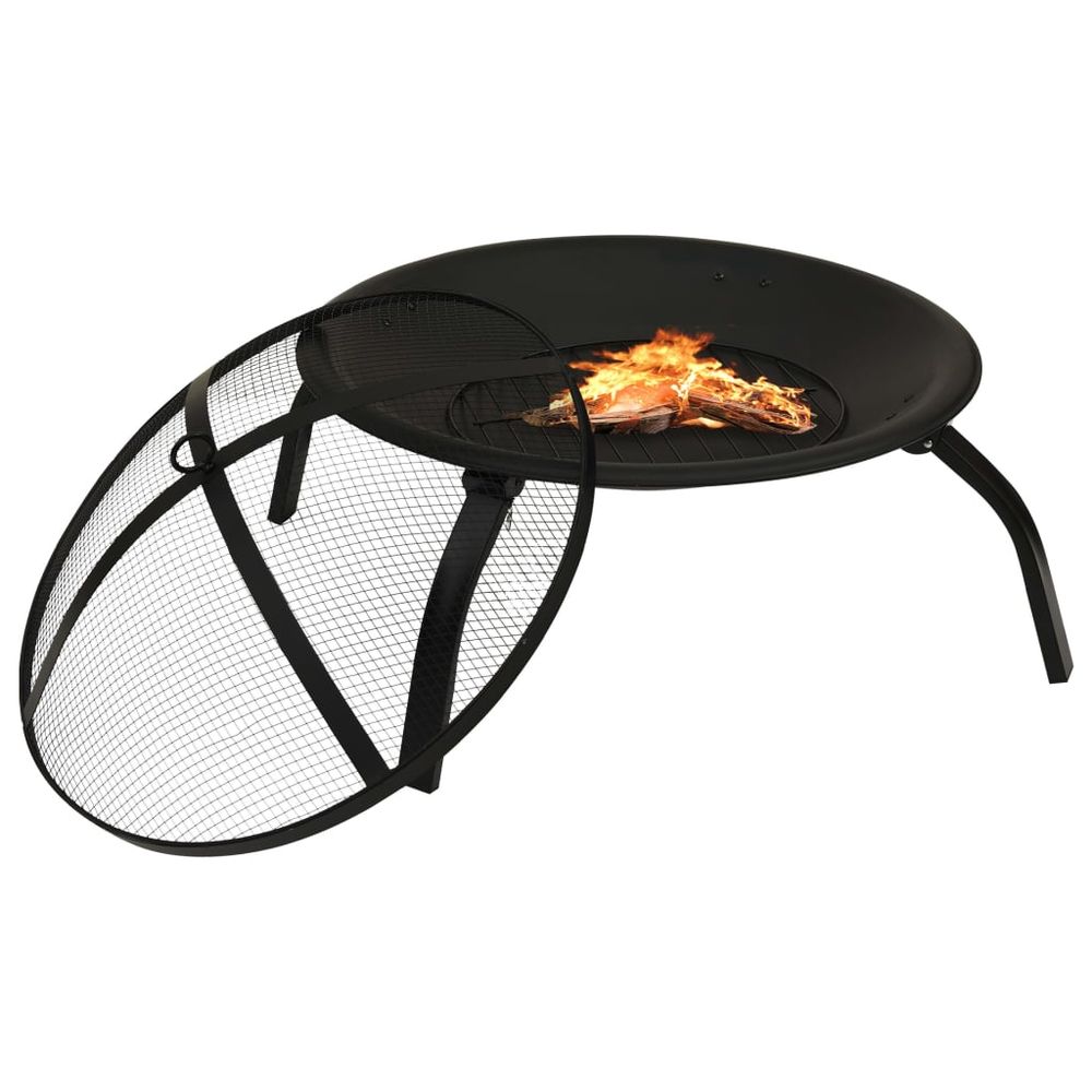 2-in-1 Fire Pit and BBQ with Poker 56x56x49 cm Steel - anydaydirect