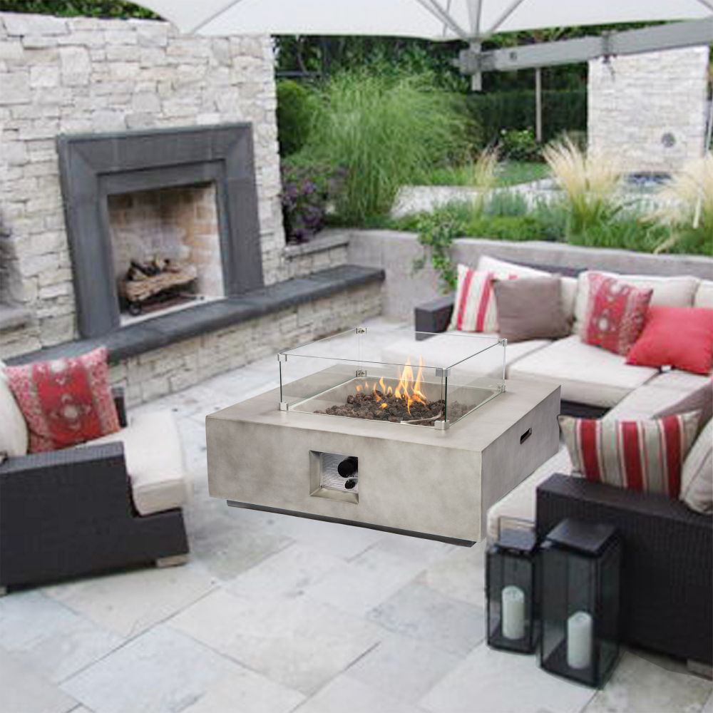 Outdoor Garden Concrete Gas Fire Pit Table, Smokeless Firepit - anydaydirect