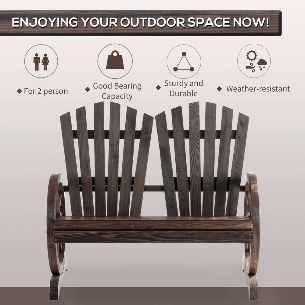 2 Seater Garden Bench w/ Wheel-Shaped Armrests Carbonized colour Outsunny - anydaydirect