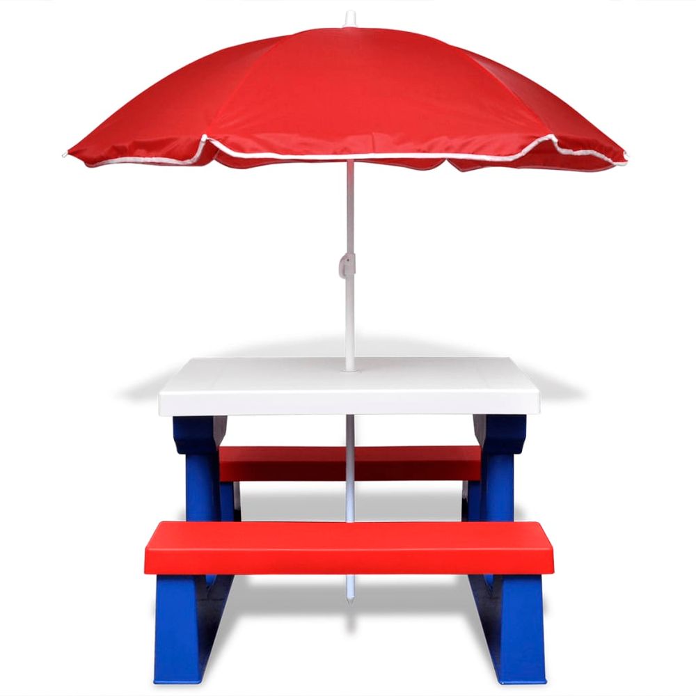 Kids' Picnic Table with Benches and Parasol Multicolour - anydaydirect