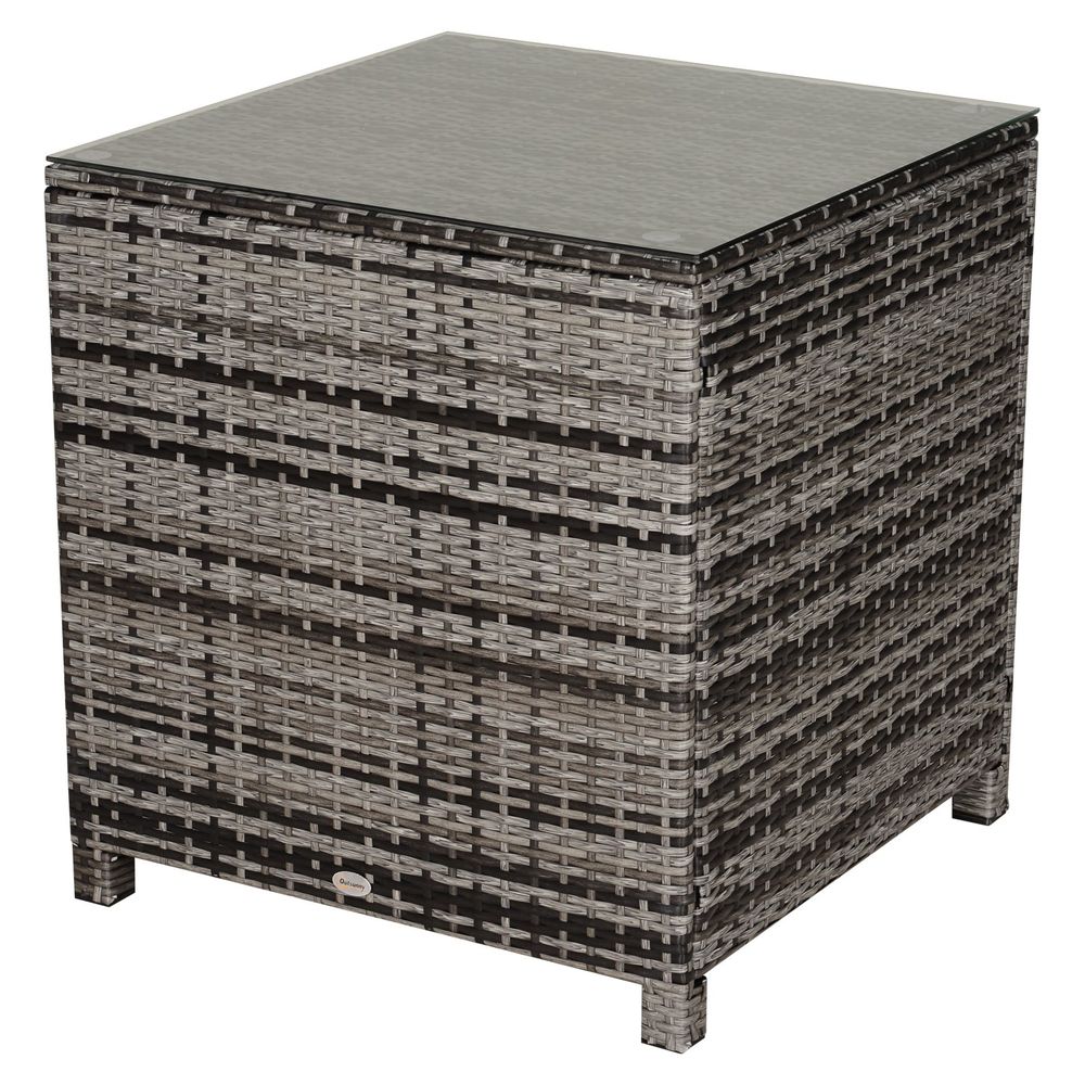 Tempered Glass Top Outdoor Garden Rattan Side Table - anydaydirect