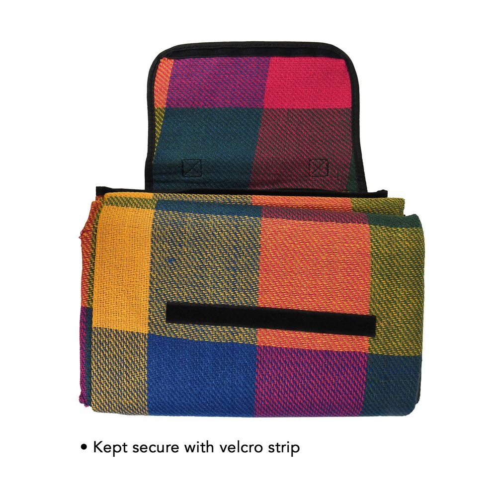 PACK OF 2 170x130cm Multicoloured Waterproof Folding Picnic Blanket with Sandproof Backing & Carry Handle - anydaydirect