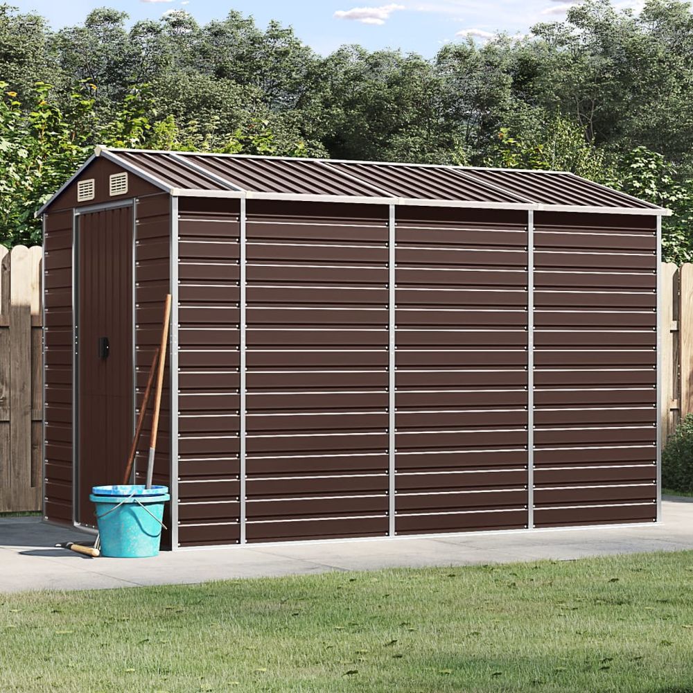 vidaXL Garden Shed Brown 191x300x198 cm Galvanised Steel - anydaydirect