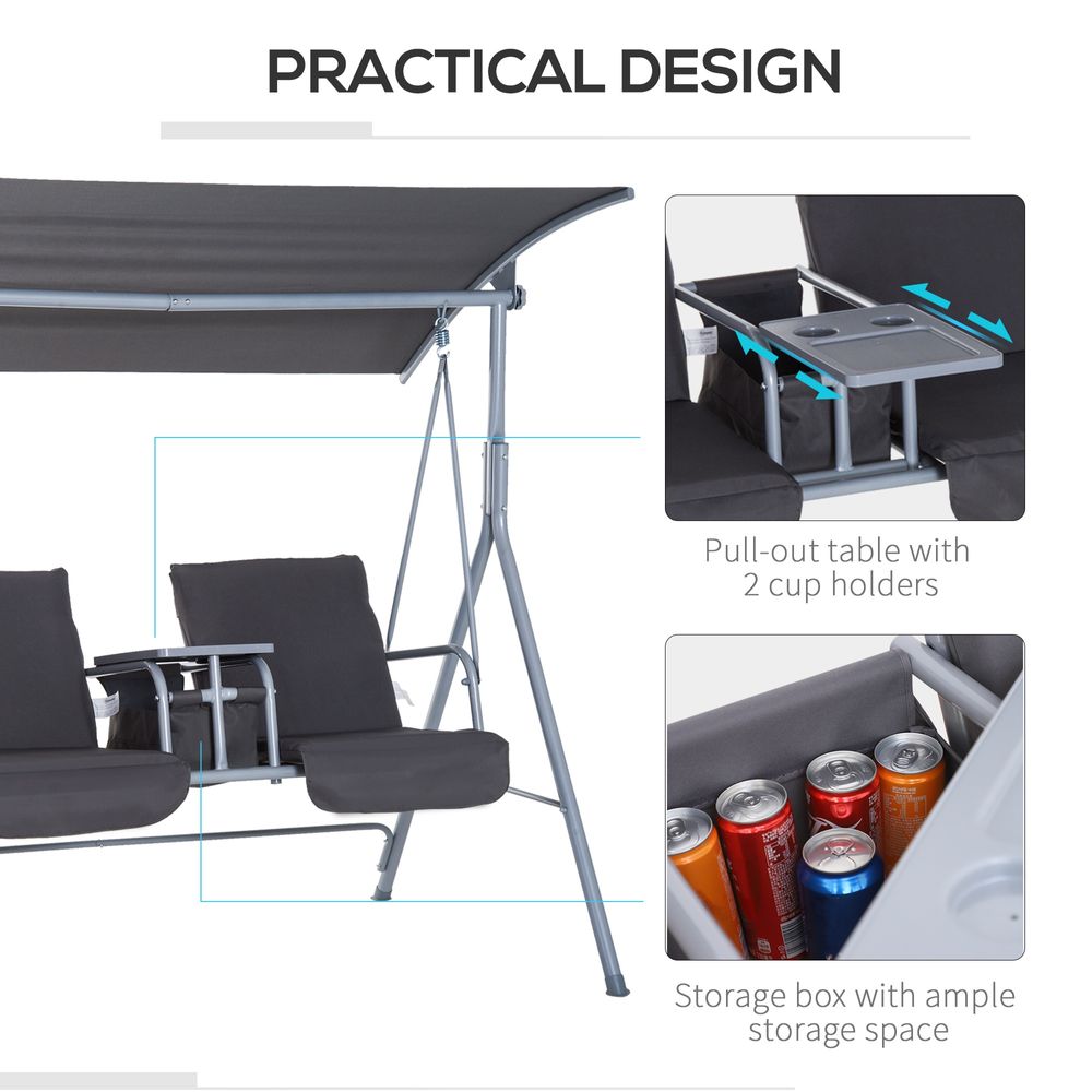 Steel Frame 2-Seater  Swing Chair w/ Table Grey - anydaydirect