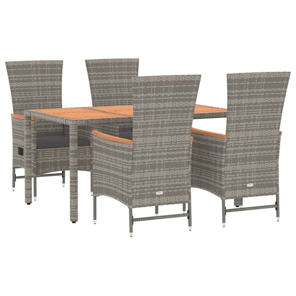 5 Piece Garden Dining Set Grey Poly Rattan&Solid Wood Acacia - anydaydirect