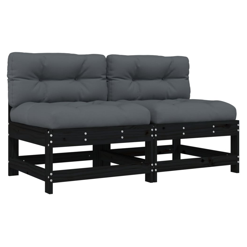 vidaXL Middle Sofas with Cushions 2 pcs Black Solid Wood Pine - anydaydirect