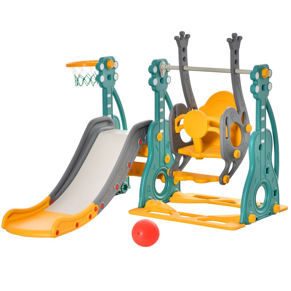 3-IN-1 Kids Swing and Slide Set with Basketball Hoop Slide Swing - anydaydirect