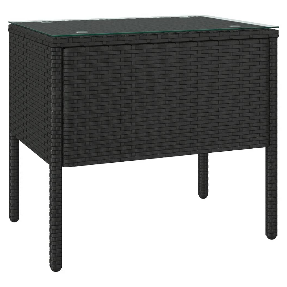 Side Table Black 53x37x48 cm Poly Rattan and Tempered Glass - anydaydirect