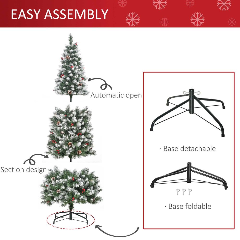 6FT Artificial Christmas Tree Pencil Tree Berries Pinecones Foldable Feet Green - anydaydirect