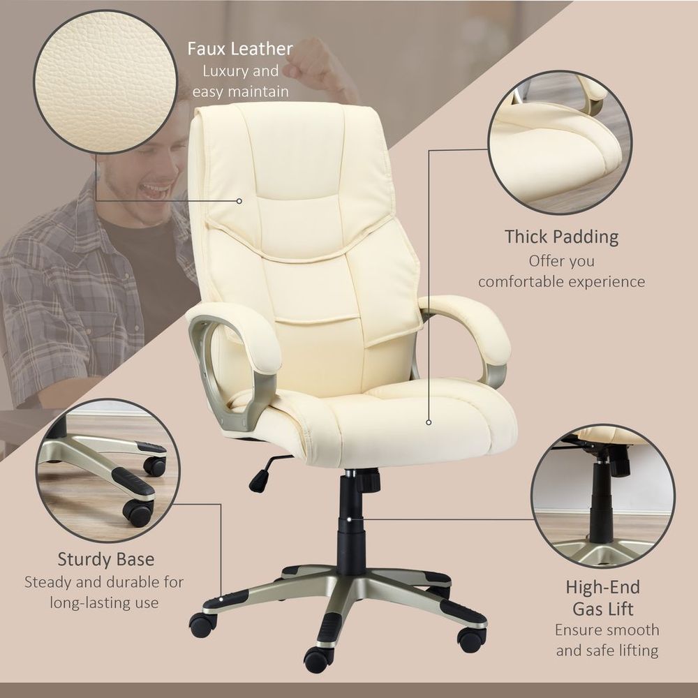 HOMCOM Executive Office Chair Faux Leather Computer Desk Chair w/ Wheel White - anydaydirect