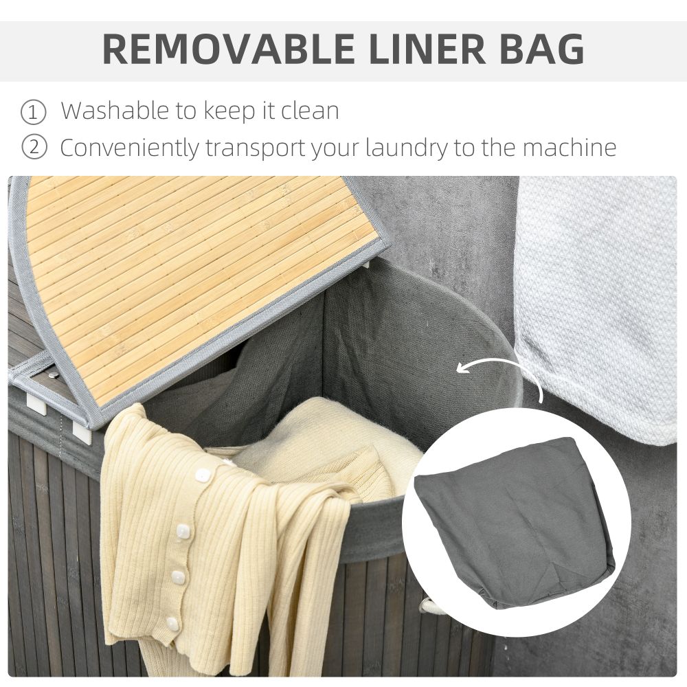 100L Bamboo Laundry Basket w/ 2 Compartments Washing Baskets Grey HOMCOM - anydaydirect