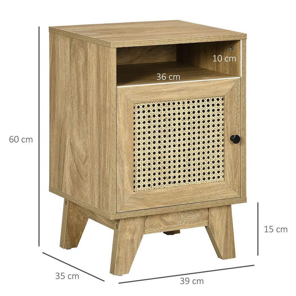 Nightstand, Bedside Table with Drawer and Shelf, End Table with Rattan Element - anydaydirect
