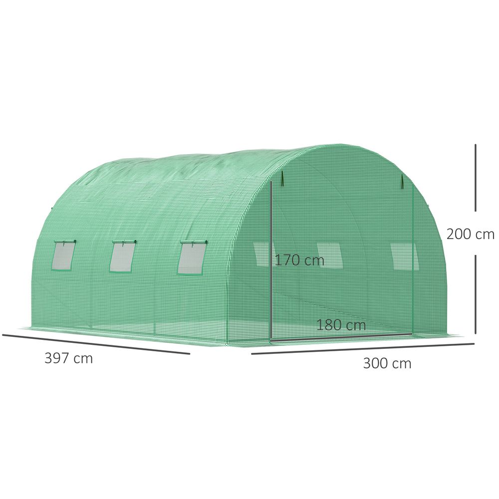 4x3x2m Tunnel Greenhouse Walk-In Hot House Roll Up Door & 6 Windows-Green - anydaydirect