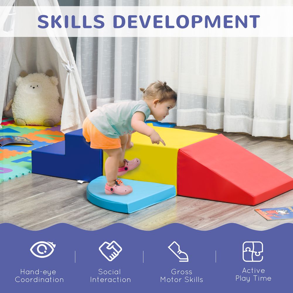 HOMCOM 4-piece Soft Play Set Climb and Crawl Foam Toddler Activity Toys - anydaydirect