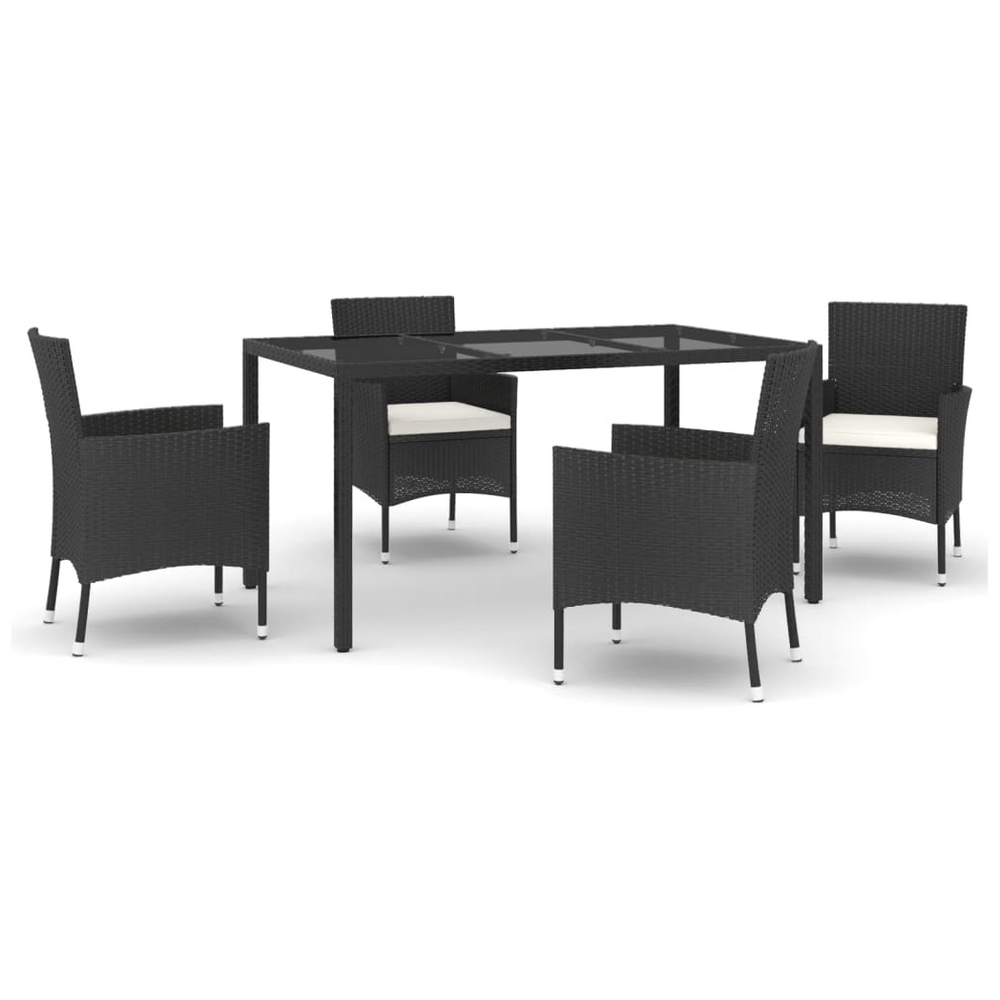 vidaXL 5 Piece Garden Dining Set with Cushions Black Poly Rattan - anydaydirect