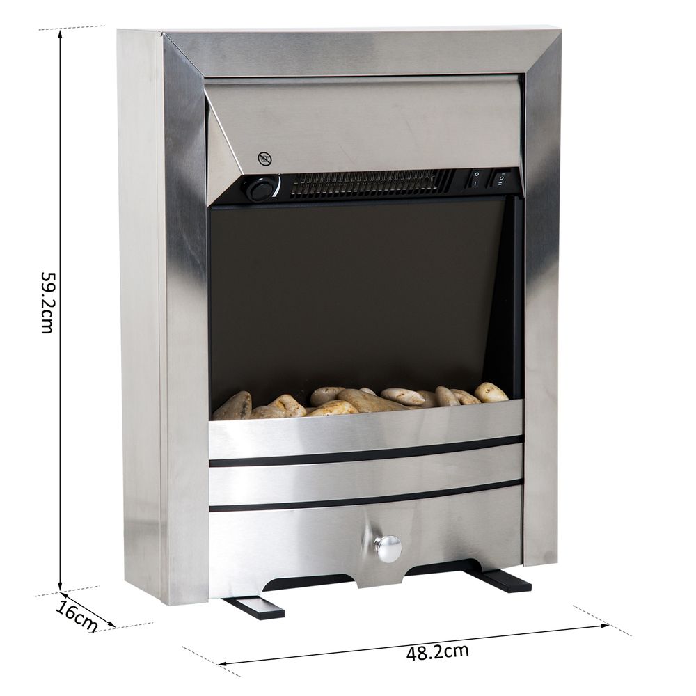 LED Flame Electric Fire Place-Stainless Steel 2KW Pebble Burning Effect Indoor - anydaydirect