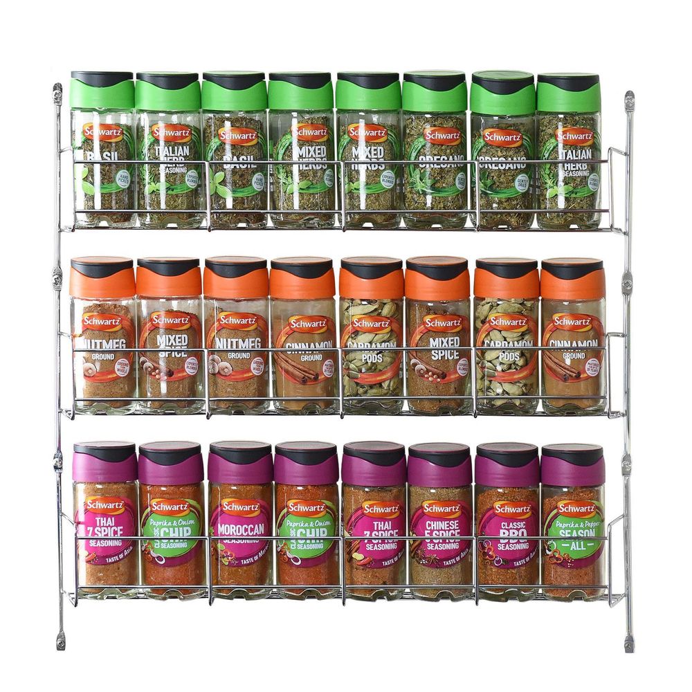 3 Tier Spice Herb Jar Rack Holder Kitchen Door Cupboard Wall Storage - anydaydirect