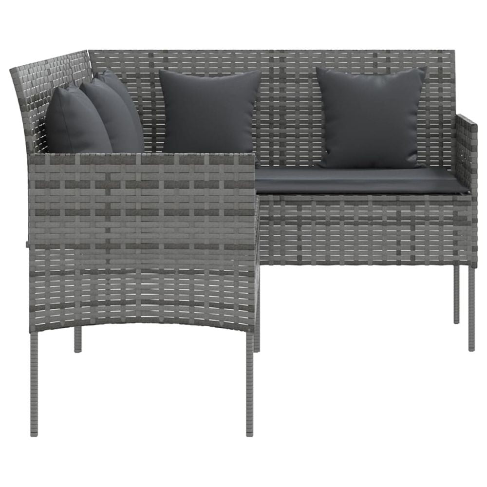 L-shaped Couch Sofa with Cushions Poly Rattan Grey - anydaydirect