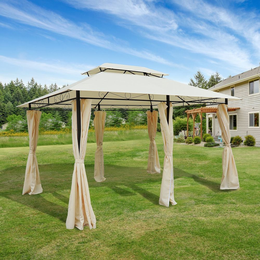 Metal Gazebo Curtains 4x3m Canopy Party Tent Garden Pavillion Patio Shelter - anydaydirect