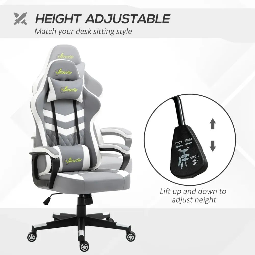 Racing Gaming Chair w/ Lumbar Support, Headrest, Gamer Office Chair, Grey White - anydaydirect