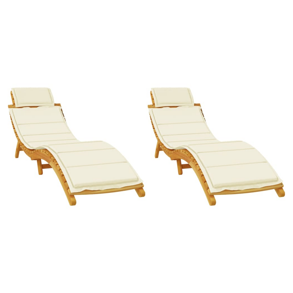 Sun Loungers 2 pcs with Cream Cushions Solid Wood Acacia - anydaydirect