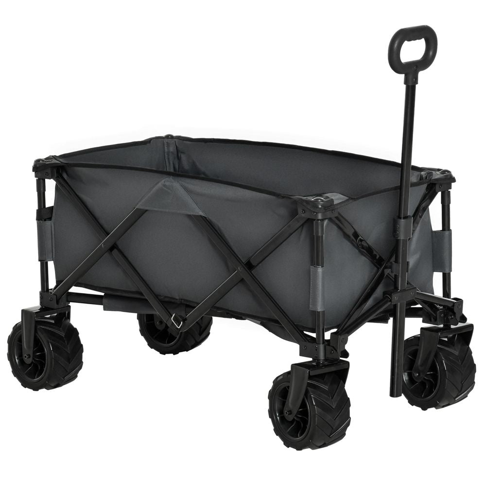 Outsunny Outdoor Cart Folding Cargo Wagon Trailer Beach w/ Handle Dark Grey - anydaydirect