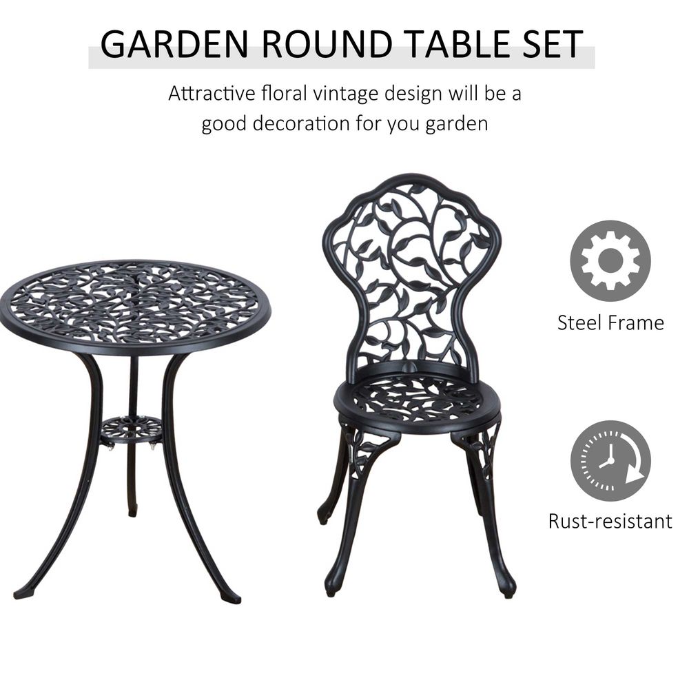 Cast Aluminium 3 Pcs Bistro Set-Black - anydaydirect