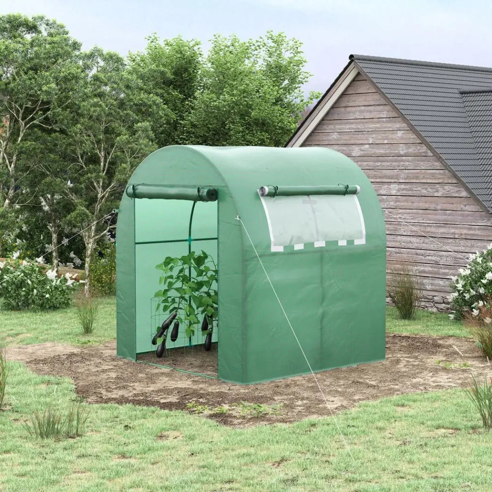 Polytunnel Greenhouse for Garden W/ Mesh Window and Steel Frame, 1.8 x 1.8 x 2 m - anydaydirect