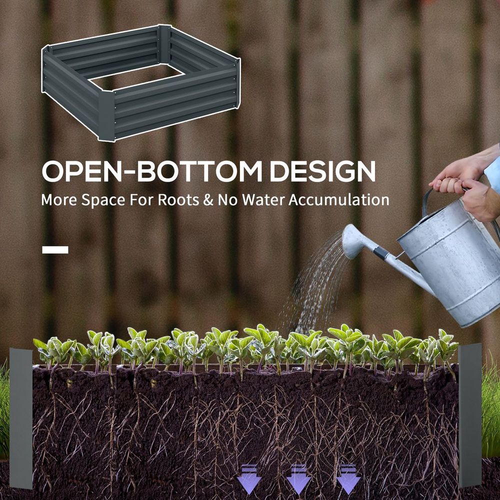 Outsunny Set of 2 Raised Garden Bed Galvanised Planter Box Easy Setup Dark Grey - anydaydirect