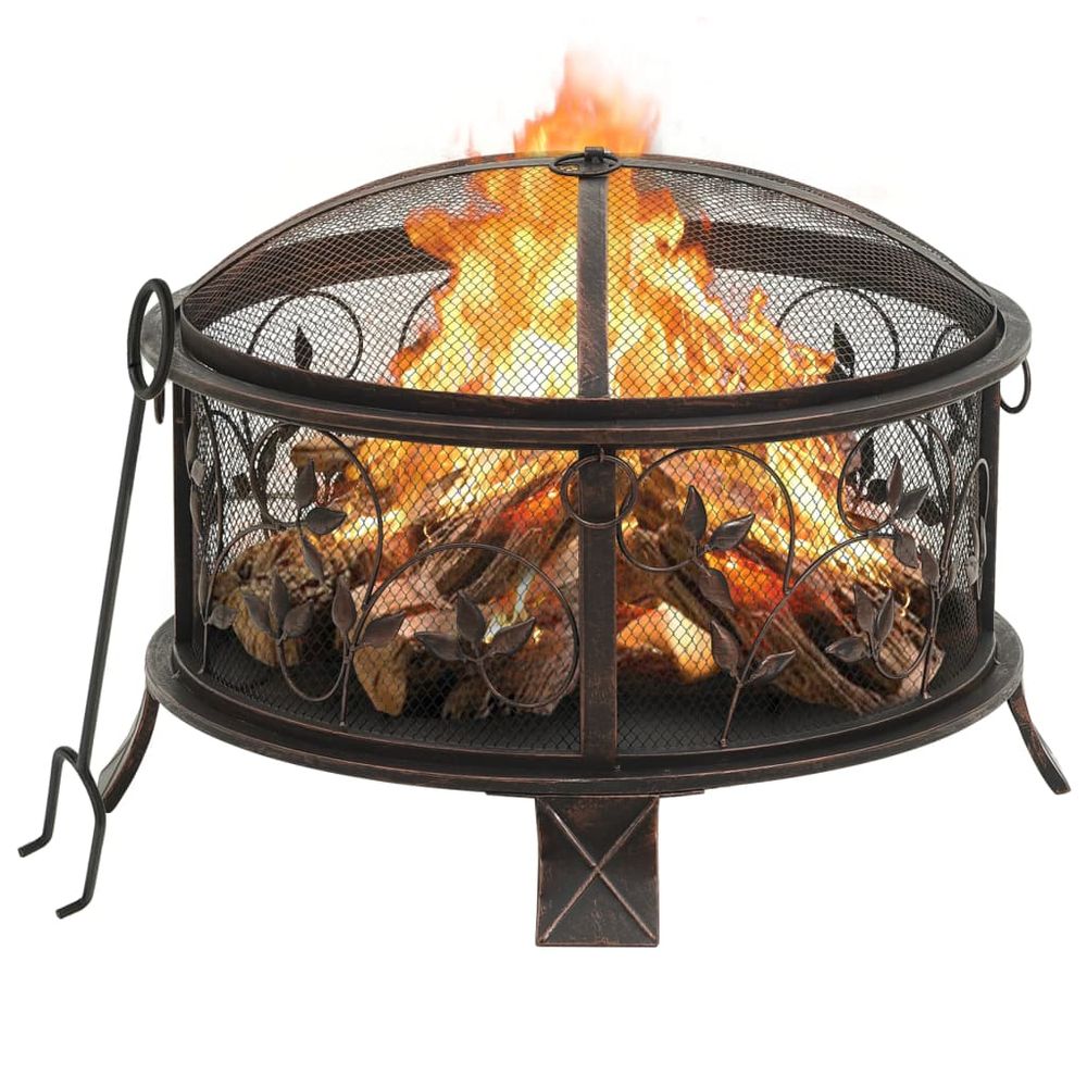 Rustic Fire Pit with Poker 67.5 cm XXL Steel - anydaydirect