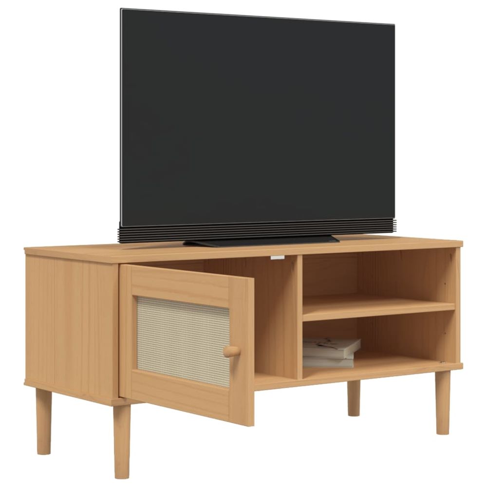 vidaXL TV Cabinet SENJA Rattan Look Brown 106x40x49cm Solid Wood Pine - anydaydirect