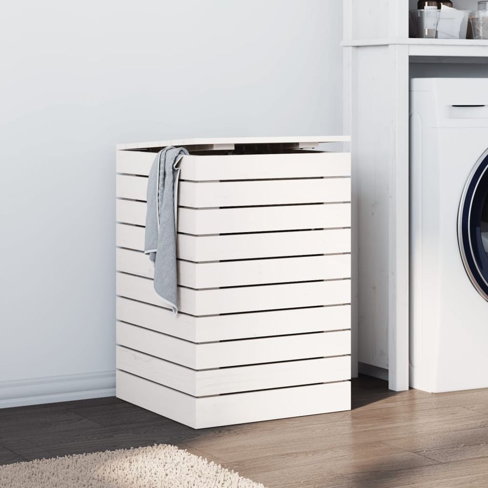 vidaXL Laundry Basket White 44x44x66 cm Solid Wood Pine - anydaydirect
