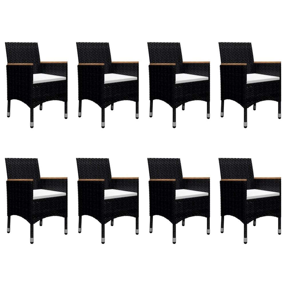 9 Piece Garden Dining Set Poly Rattan and Tempered Glass Black - anydaydirect