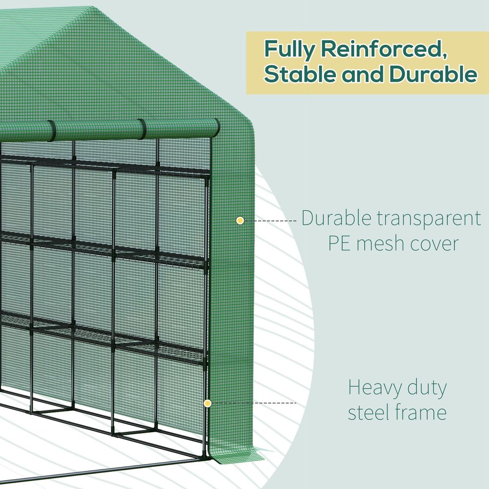 Poly Tunnel Steeple Walk in Greenhouse Removable Cover Shelves 244x180x210cm - anydaydirect