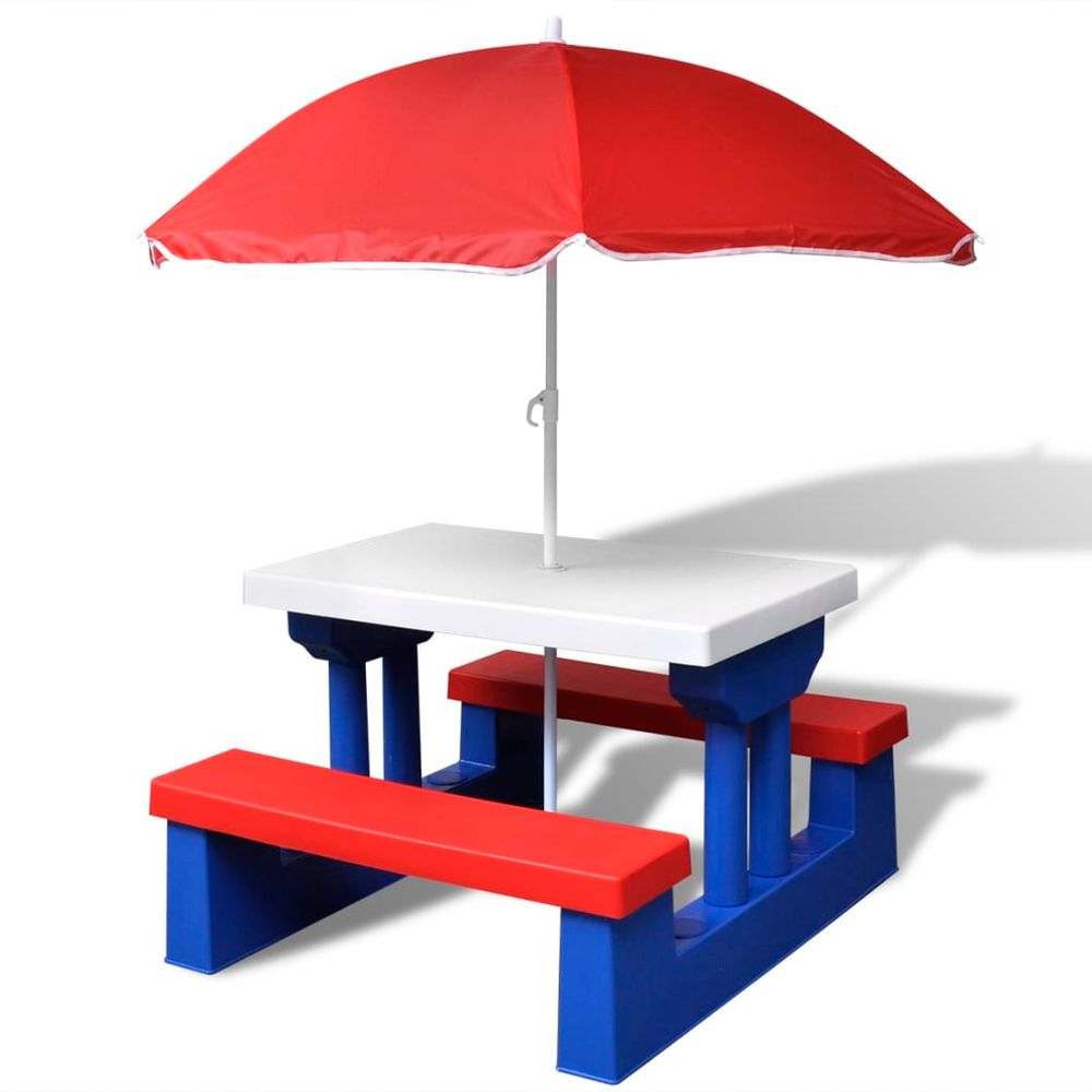 Kids' Picnic Table with Benches and Parasol Multicolour - anydaydirect