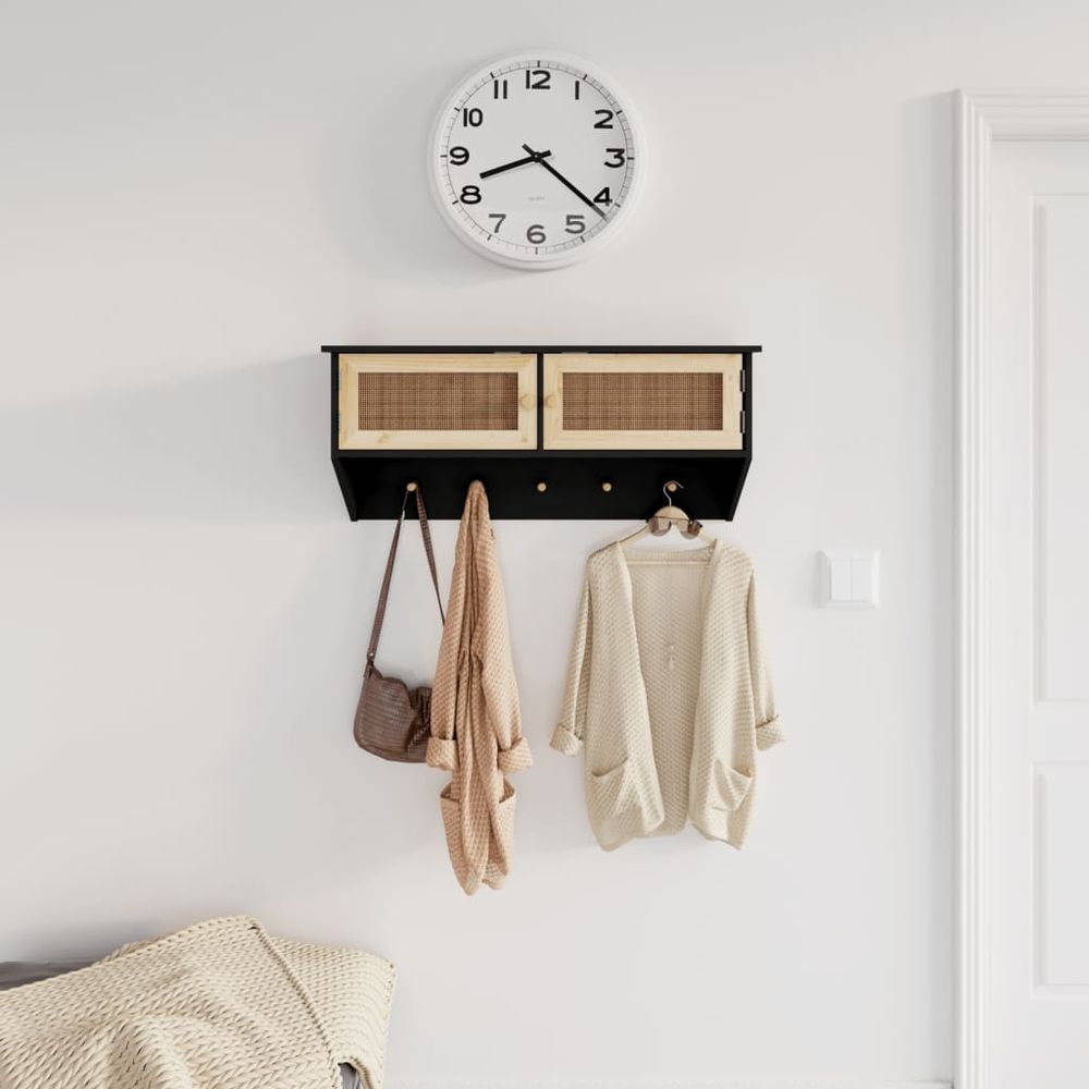 Wall-mounted Coat Rack White Engineered Wood and Natural Rattan - anydaydirect