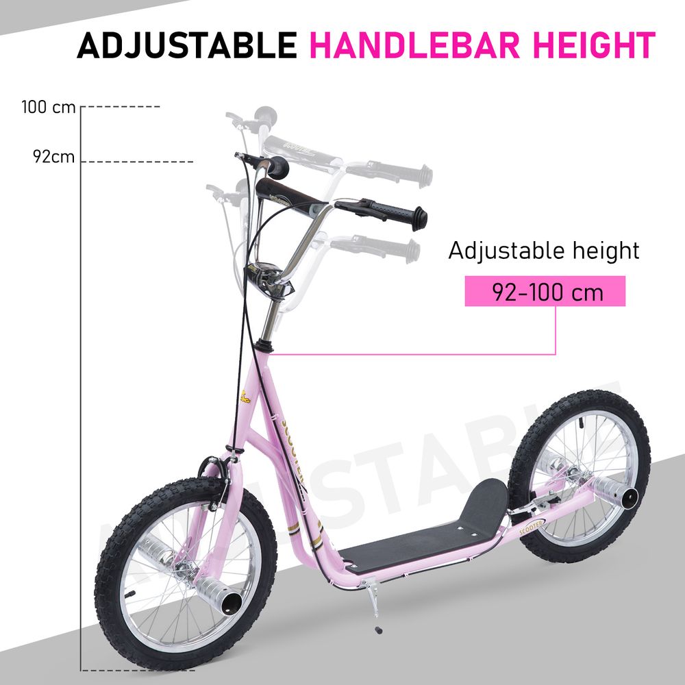 Teen Scooter Children Stunt Scooter 16" Tyres Adjustable Height, Pink - anydaydirect