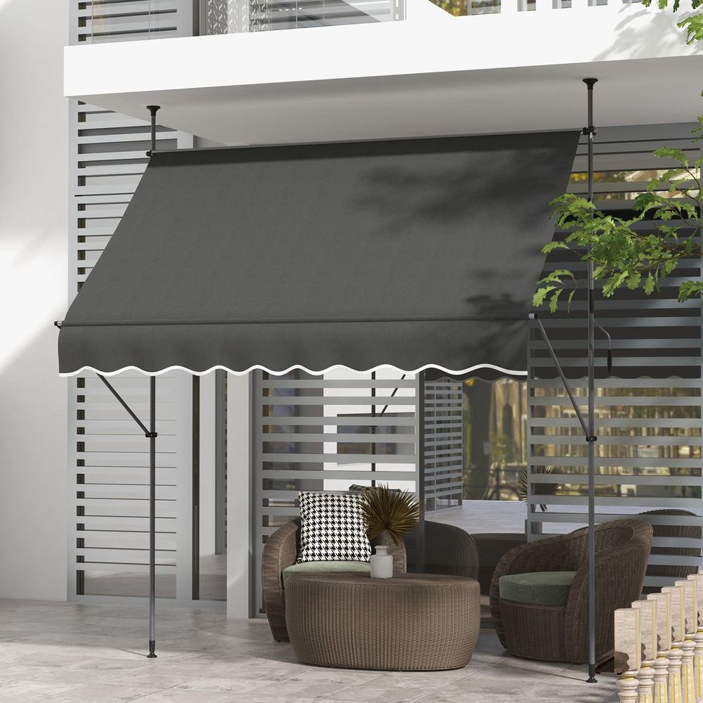 Outsunny 2.5 x 1.2m Freestanding Retractable Awning, Non-Screw Garden Awning - anydaydirect