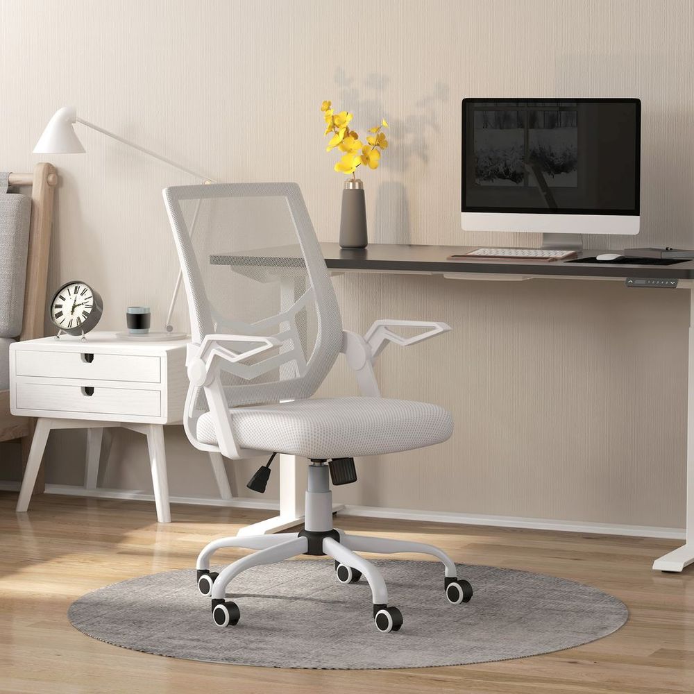 Vinsetto Mesh Swivel Office Chair Task Computer Chair w/ Lumbar Support, White - anydaydirect