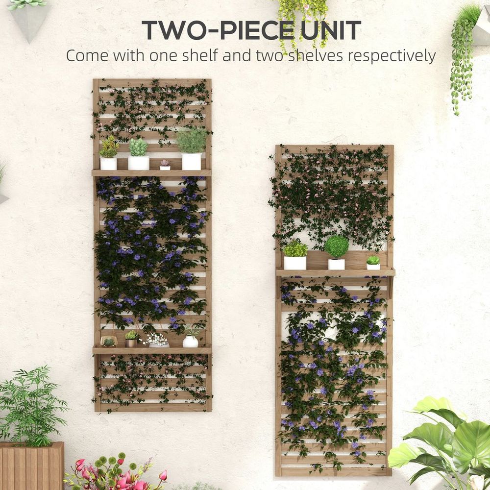 Outsunny Wall Mounted Plant Stands Set of 2 with Shelves and Slatted Trellis - anydaydirect