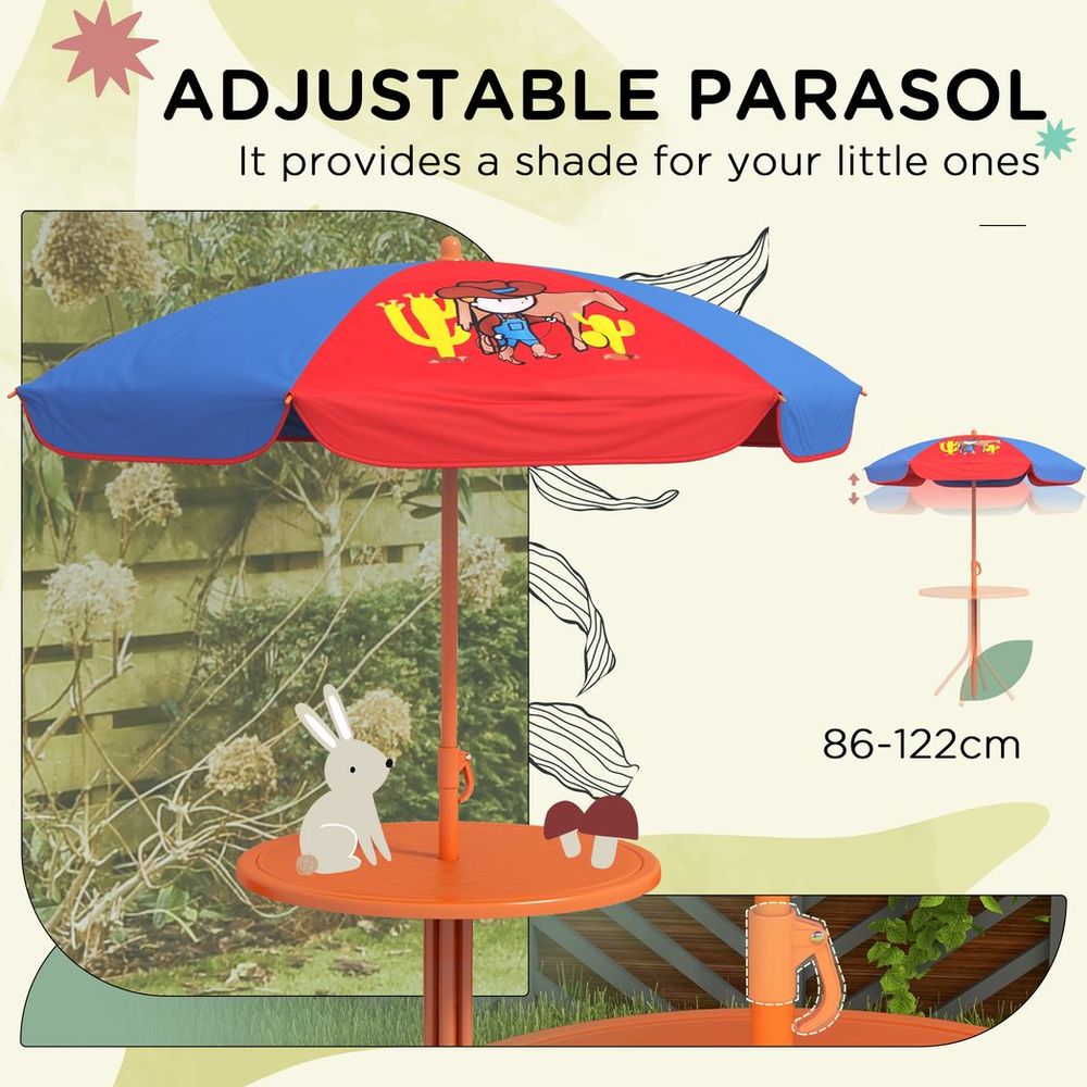 Outsunny Kids Bistro Table and Chair Set with Cowboy Theme, Adjustable Parasol - anydaydirect