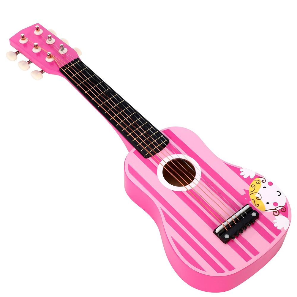 SOKA Wooden Pink Stripe Striped Pink Princess Guitar Children Girls Instrument - anydaydirect