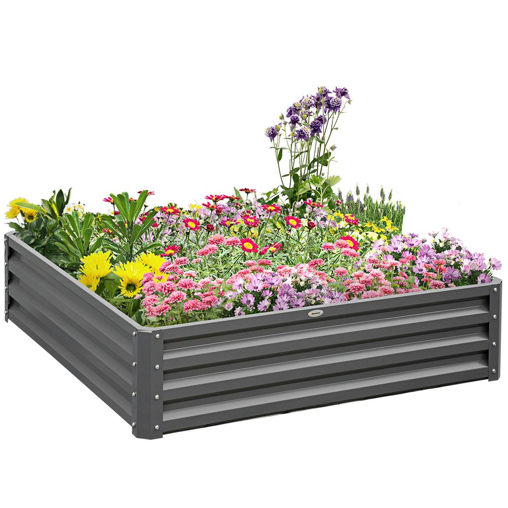 Outsunny Raised Garden Bed Metal Garden Flower Vegetable Planter Light Grey - anydaydirect