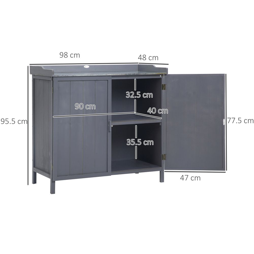 Garden Storage Cabinet, Potting Bench Table Galvanized Grey - anydaydirect