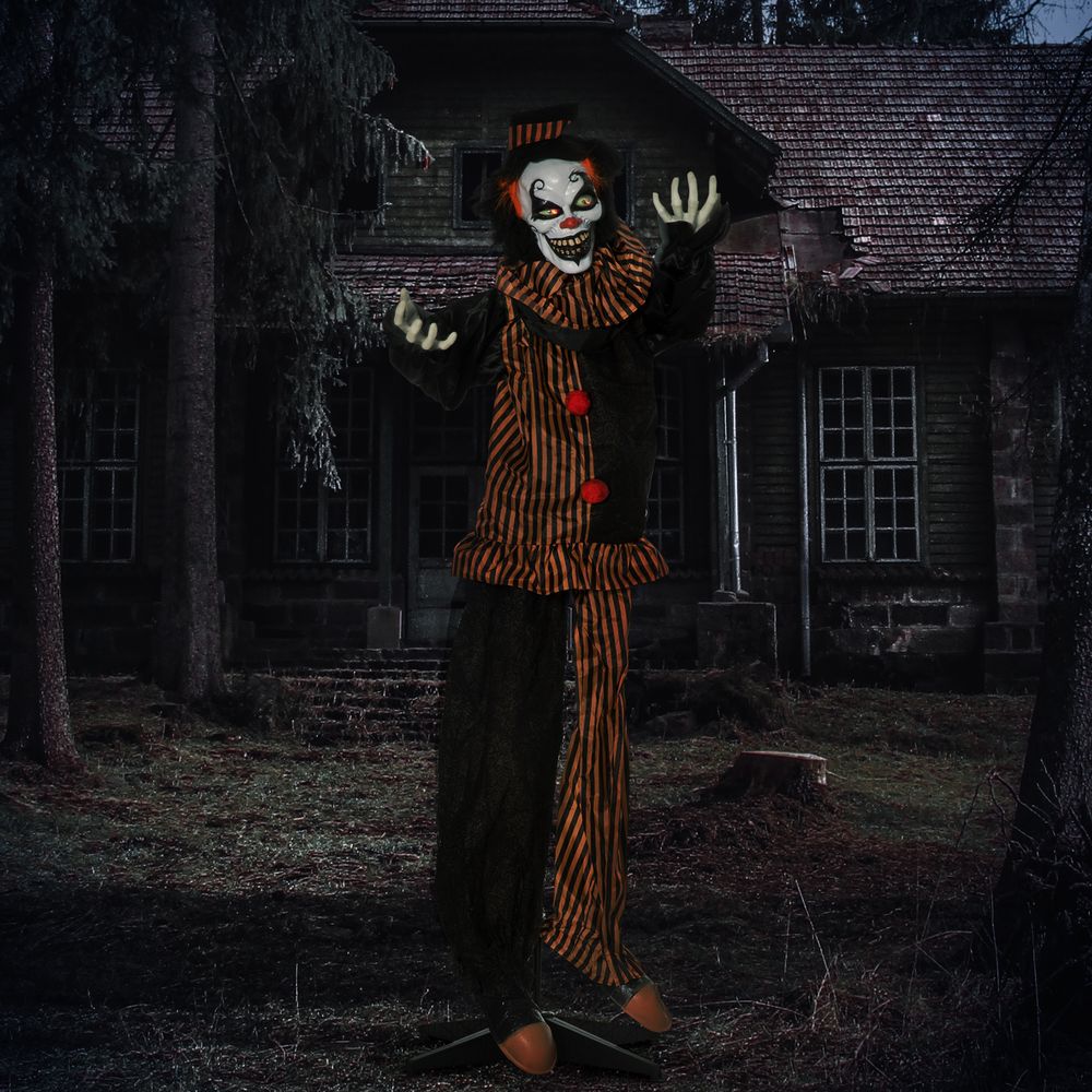 67 Inch Life Size Outdoor Halloween Talking Circus Clown Light Up Eyes Laughter - anydaydirect